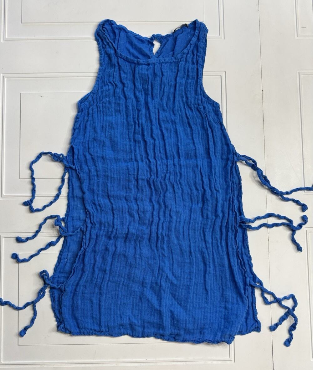 Lungo L'Arno Womens Sz M Italian 100% Linen Dress Cover Up Blue Side Ties